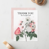 Roze Vlinder Witte Rozen Dank Je Notitiekaartje (Voorkant / Achterkant in situ)