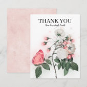 Roze Vlinder Witte Rozen Dank Je Notitiekaartje (Voorkant / Achterkant)