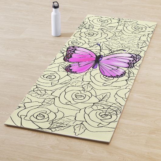 Roze Vlinder Yoga Mat met Rozen - Aangepaste kleur (In situ)