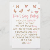 Roze vlinder Zeg geen Baby shower spel Briefpapier (Voorkant / Achterkant)
