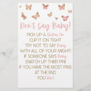Roze vlinder Zeg geen Baby shower spel Briefpapier