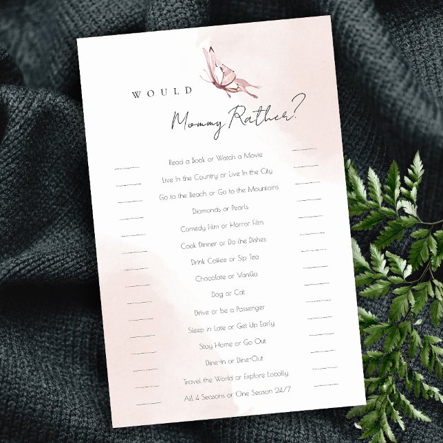 Roze vlinder zou mummie liever Baby shower spel (Creator heeft geüpload)