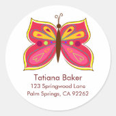 Roze vlinderAdresetiketten Ronde Sticker (Voorkant)