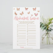 Roze vlinderalfabet Baby shower Briefpapier (Staand voorkant)