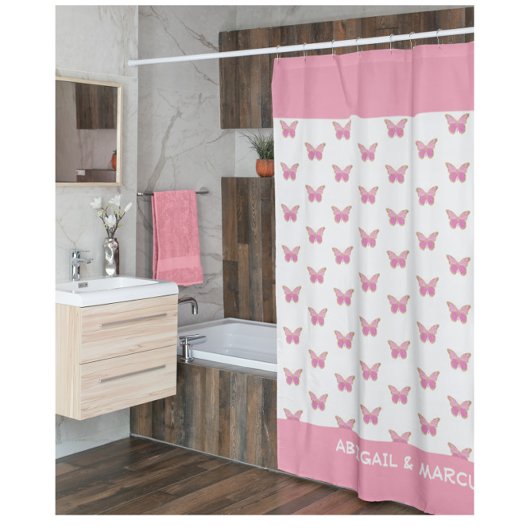 Roze vlinderbad douchegordijn
