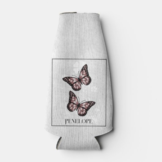 Roze vlinderbloemflesje - Aangepaste fleskoeler Flesjeskoeler (Voorkant)