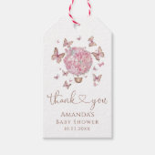 Roze vlinderbloemig Baby shower Cadeaulabel (Voorkant)