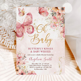 Roze vlinderbloemig Baby shower Kaart
