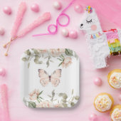 Roze vlinderbloemig Baby shower Papieren Bordje (Feest)