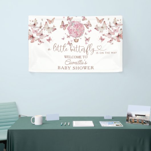 Roze vlinderbloemig Baby shower Spandoek (Beurs)