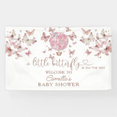 Roze vlinderbloemig Baby shower Spandoek (Horizontaal)