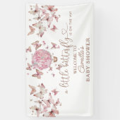 Roze vlinderbloemig Baby shower Spandoek (Verticaal)