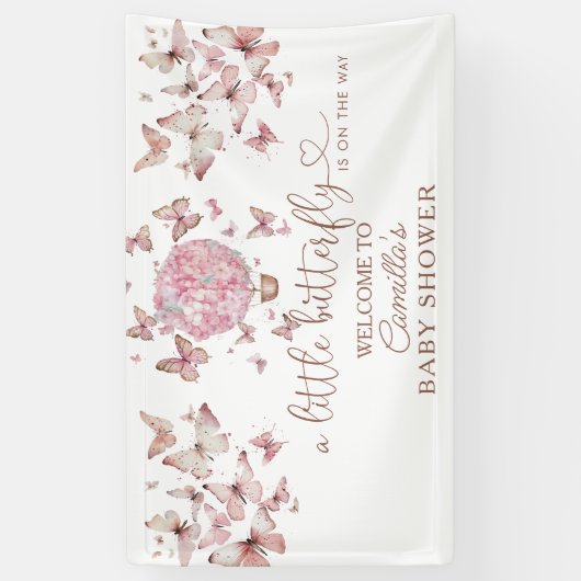 Roze vlinderbloemig Baby shower Spandoek (Verticaal)