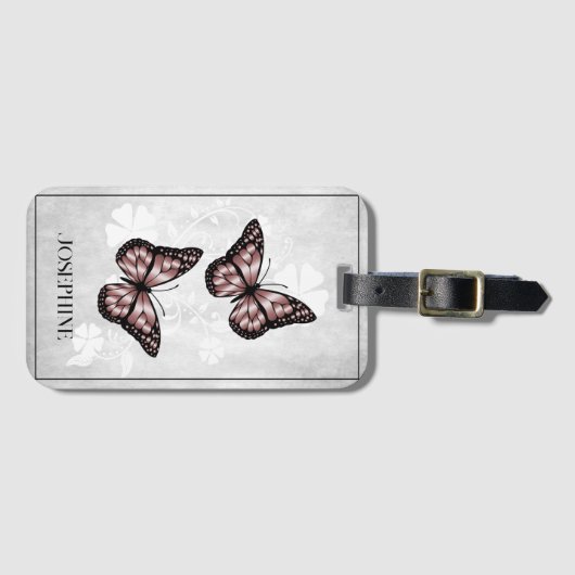 Roze vlinderbloemig Bagagelabel (Voorkant (horizontaal))