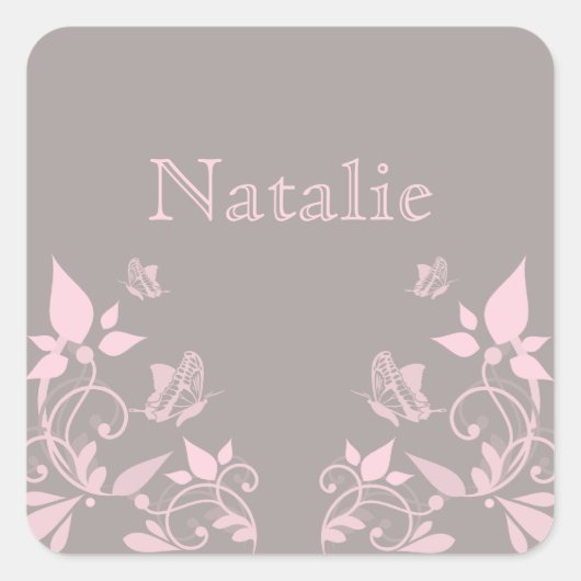 Roze vlinderbloemige Stickers (Voorkant)