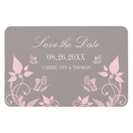 Roze vlinderbloemigen sparen de Datum Magnet Magneet (Horizontaal)