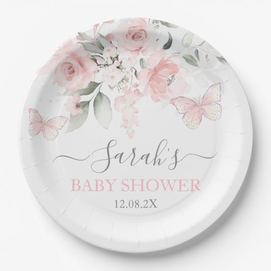 Roze vlinderbloemkoraal papieren bordje (Voorkant)