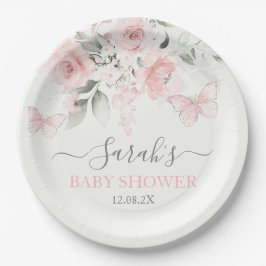 Roze vlinderbloemkoraal papieren bordje