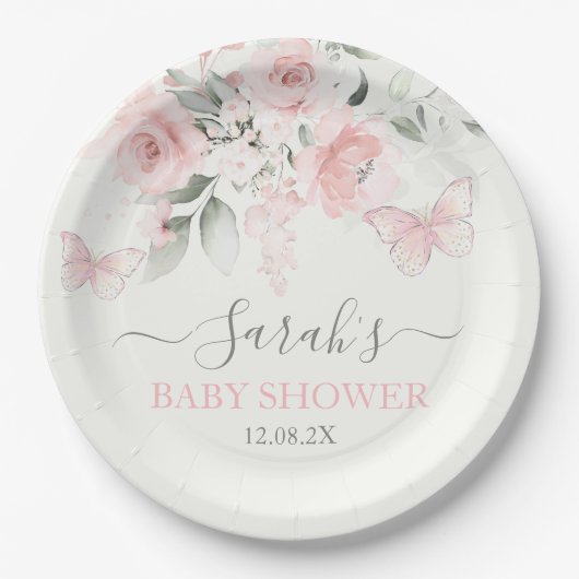 Roze vlinderbloemkoraal papieren bordje (Voorkant)