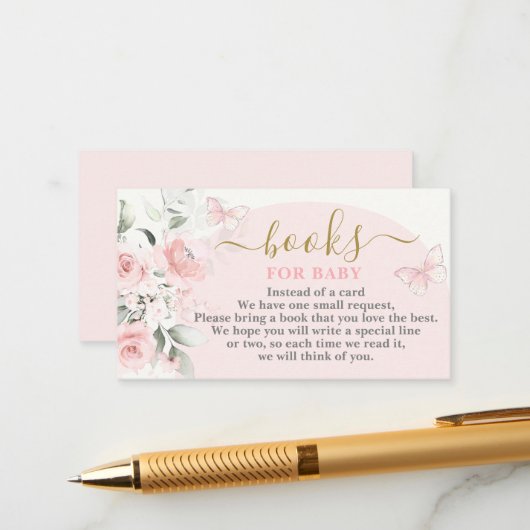 Roze Vlinderboeken voor Baby Girl Kaart (Voorkant / Achterkant in situ)