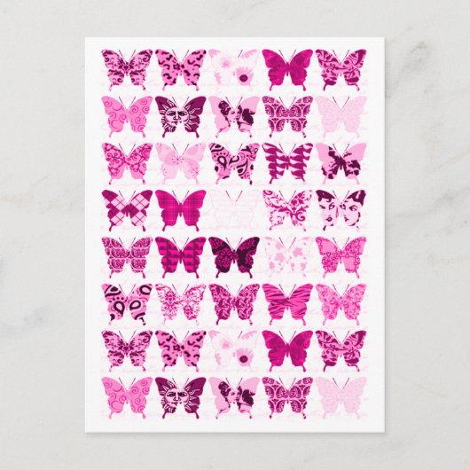Roze vlindercollage briefkaart (Voorkant)