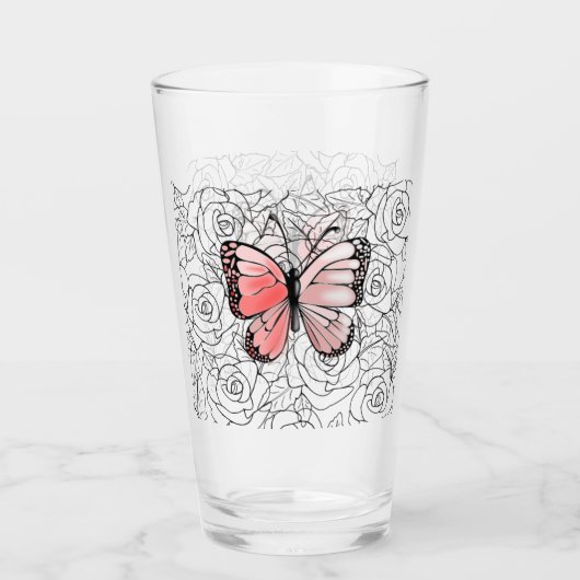 Roze Vlinderglas met Rozen Glas (Voorkant)