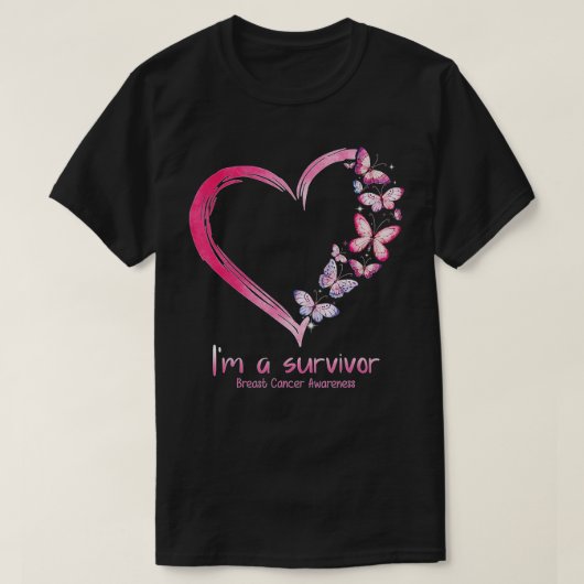 Roze vlinderhart A Survivor borstkanker A T-shirt (Design voorkant)