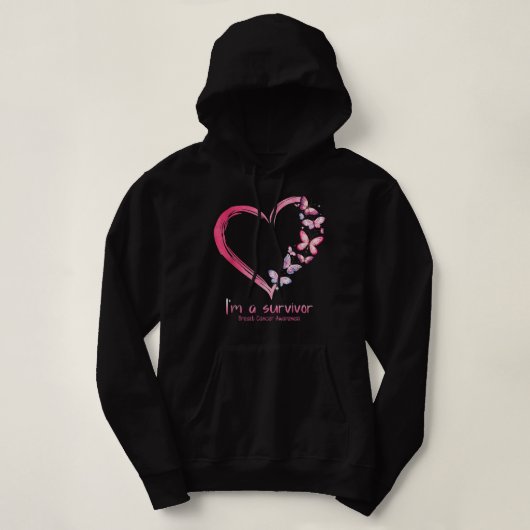 Roze vlinderhart Ik ben een overlevende borstkanke Hoodie (Design voorkant)