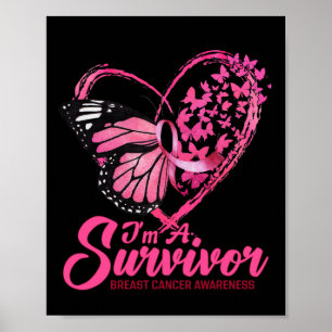 Roze vlinderhart Ik ben een overlevende borstkanke Poster