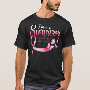 Roze vlinderhart Ik ben een overlevende borstkanke T-shirt