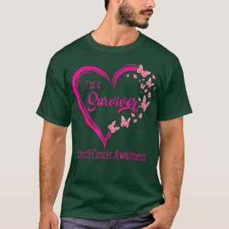 Roze vlinderhart Ik ben een overlevende borstkanke T-shirt