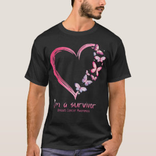 Roze vlinderhart Ik ben een overlevende borstkanke T-shirt