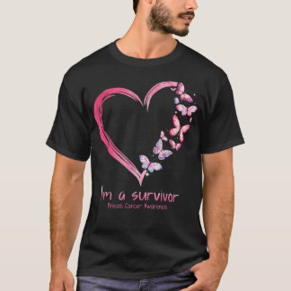 Roze vlinderhart Ik ben een overlevende borstkanke T-shirt