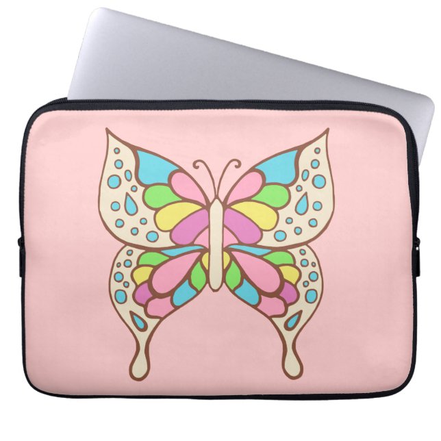 Roze vlinderhoes voor laptop sleeve (Voorkant)