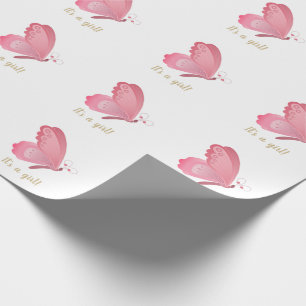 Roze vlinderkussen, baby shower cadeaupapier