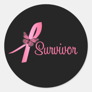 Roze Vlinderlint - Borstkanker Overlevende Ronde Sticker