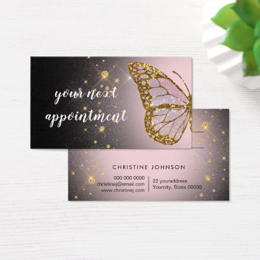 roze vlindermodel met zwarte afspeelkaart visitekaartje (Bureau)