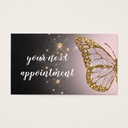 roze vlindermodel met zwarte afspeelkaart visitekaartje (Voorkant)