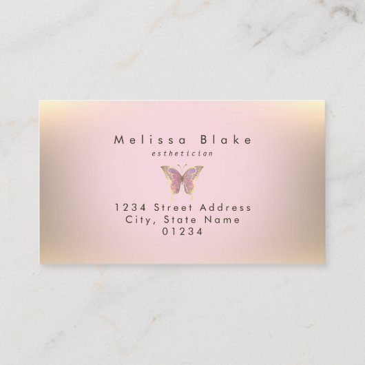 roze vlindermodel visitekaartje (Achterkant)