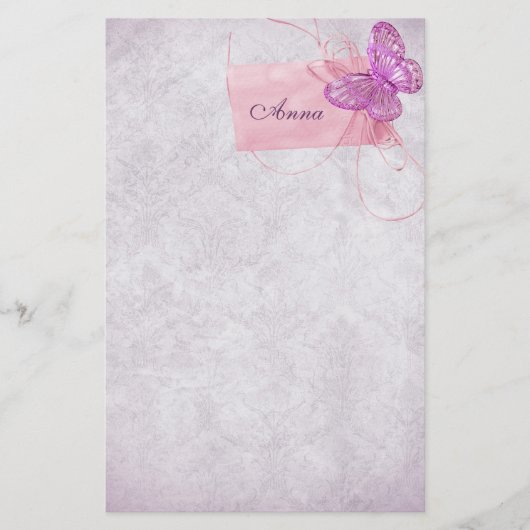 roze vlinderontwerp briefpapier (Voorkant)