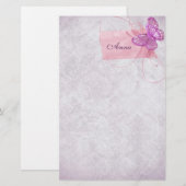 roze vlinderontwerp briefpapier (Voorkant / Achterkant)