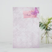 roze vlinderontwerp briefpapier (Staand voorkant)