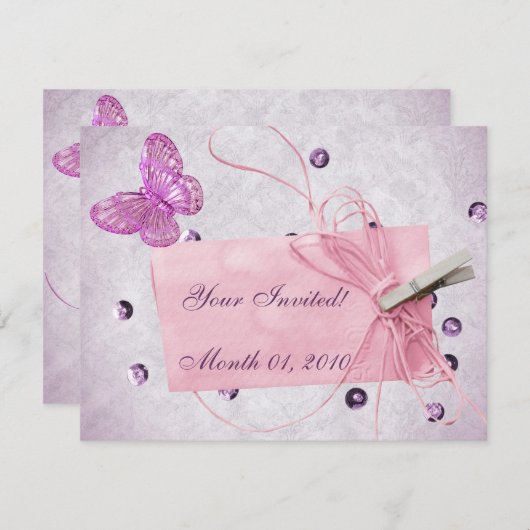 roze vlinderontwerp kaart (Voorkant / Achterkant)