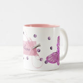 roze vlinderontwerp tweekleurige koffiemok (Voorkant rechts)