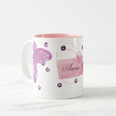roze vlinderontwerp tweekleurige koffiemok (Voorkant links)