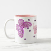 roze vlinderontwerp tweekleurige koffiemok (Links)