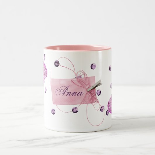 roze vlinderontwerp tweekleurige koffiemok (Center)