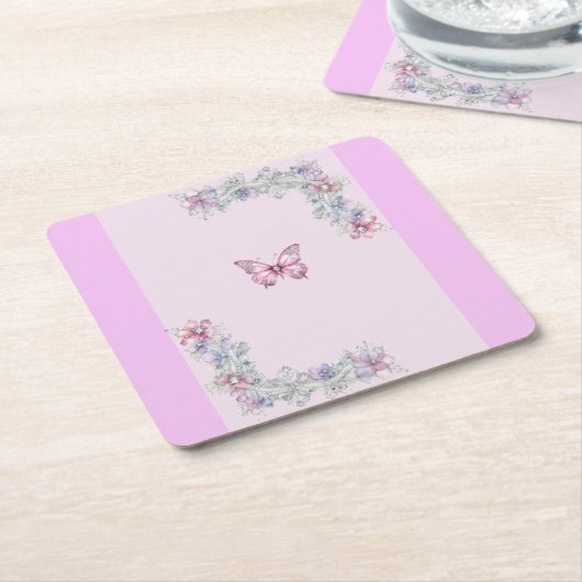  Roze Vlinderpapier Onderzetter (Schuin)