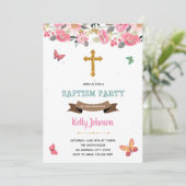 Roze vlinderpartij Uitnodiging (Staand voorkant)