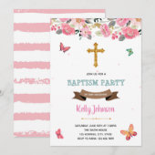 Roze vlinderpartij Uitnodiging (Voorkant / Achterkant)